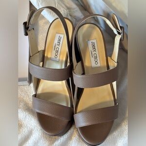 Jimmy Choo Nazli Light Mocha Leather Wedge - NWT, Size 38.5 (8)